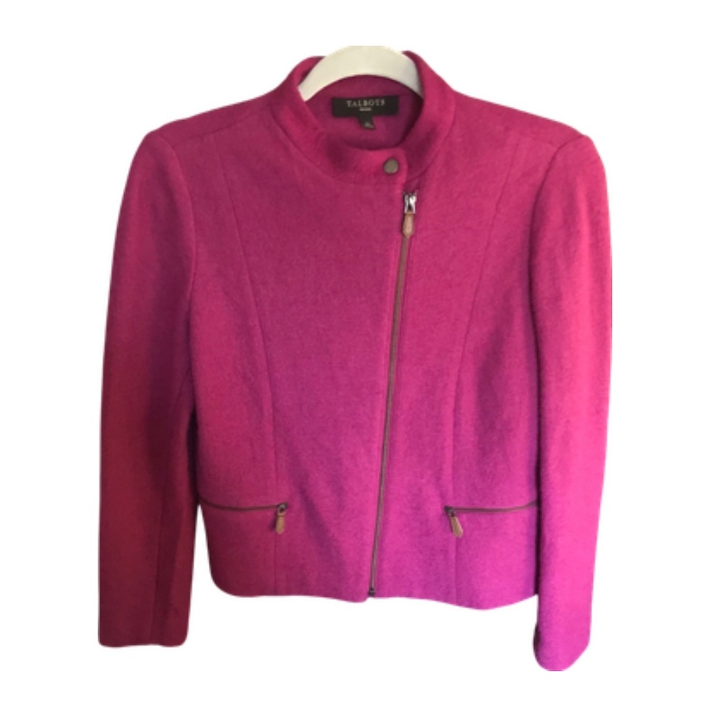 Talbots Wool Blend Moto Jacket 4P petite Asymmetrical Zip pink purple Raspberry